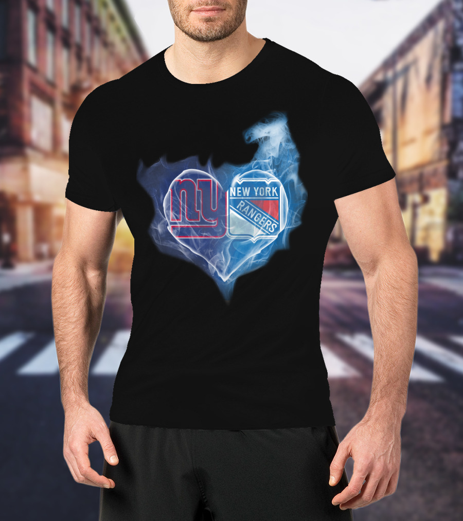 Ny Giants New York Rangers Heart Smoke T-Shirt