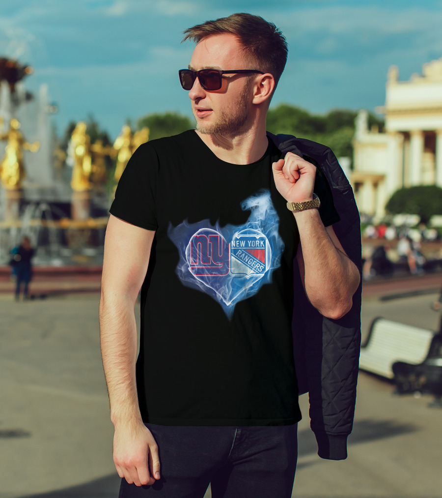 Ny Giants New York Rangers Heart Smoke T-Shirt