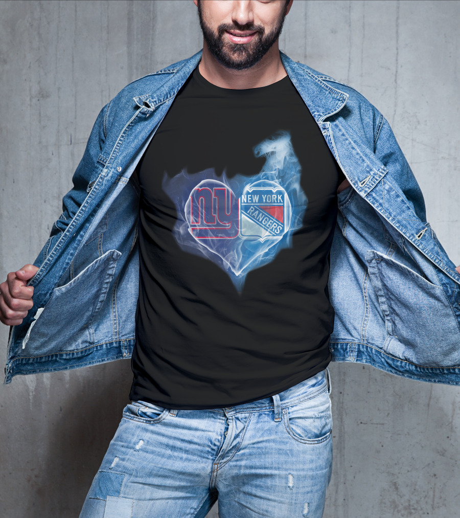 Ny Giants New York Rangers Heart Smoke T-Shirt