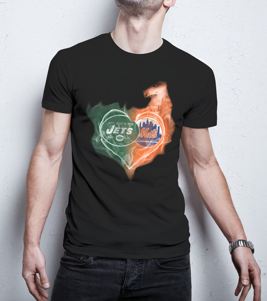 New York Jets Mets Heart Smoke Logo Fusion T-Shirt