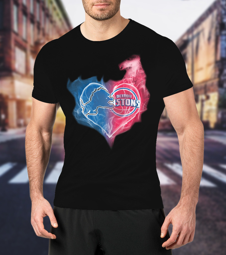 Detroit Lions Pistons Heart Fusion T-Shirt
