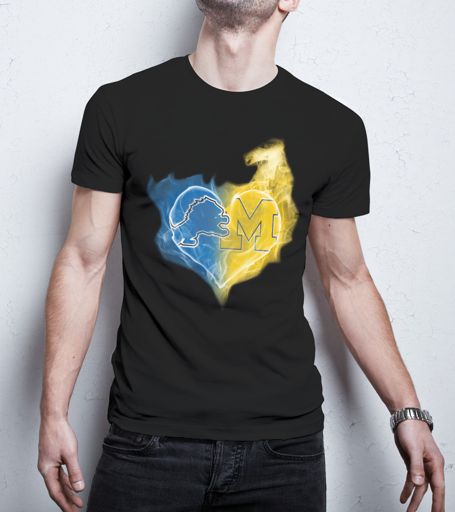 Lions Michigan Wolverines Heart Logo Emblem T-Shirt