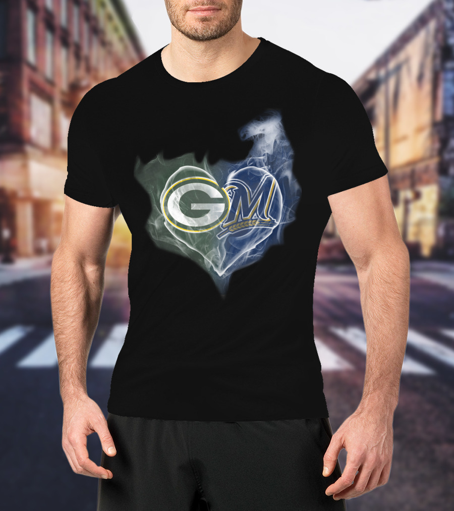Green Bay Packers Milwaukee Brewers Heart T-Shirt