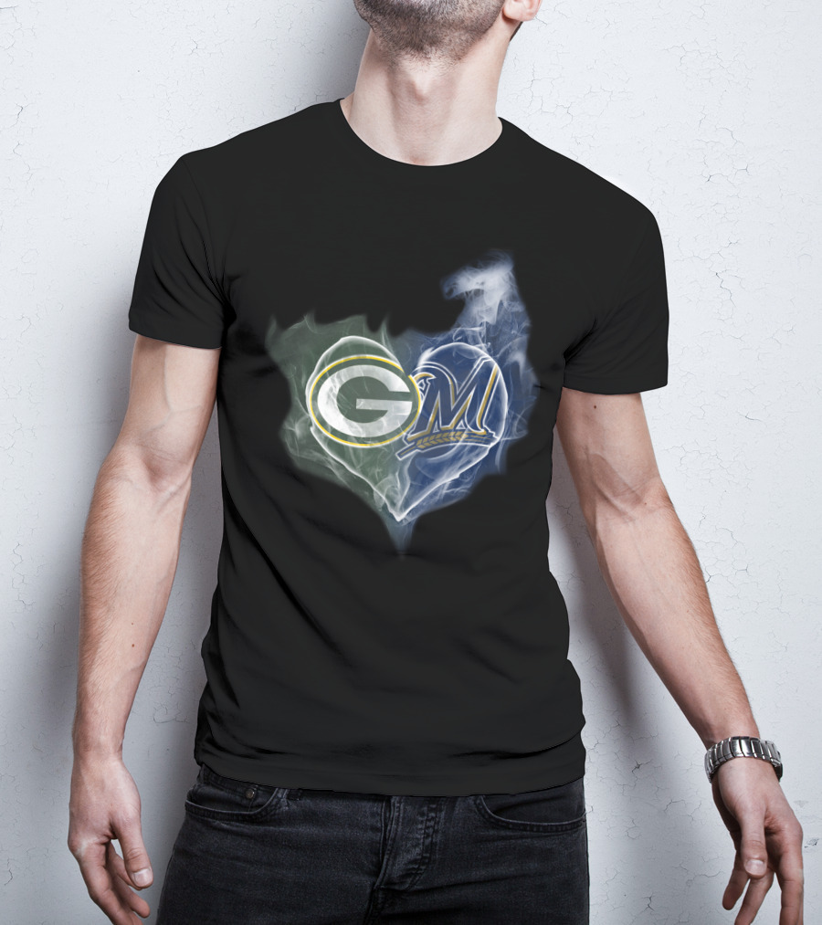 Green Bay Packers Milwaukee Brewers Heart T-Shirt