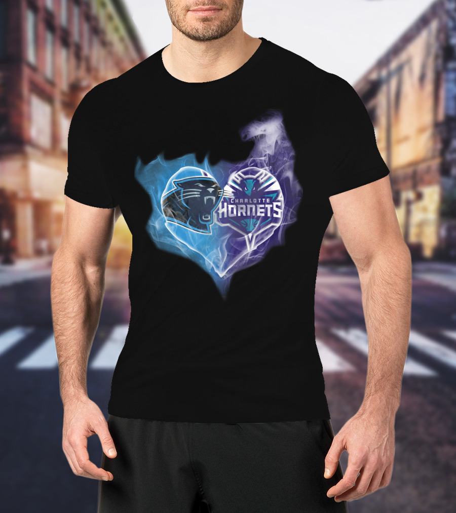 Carolina Panthers Charlotte Hornets Heart Fusion T-Shirt