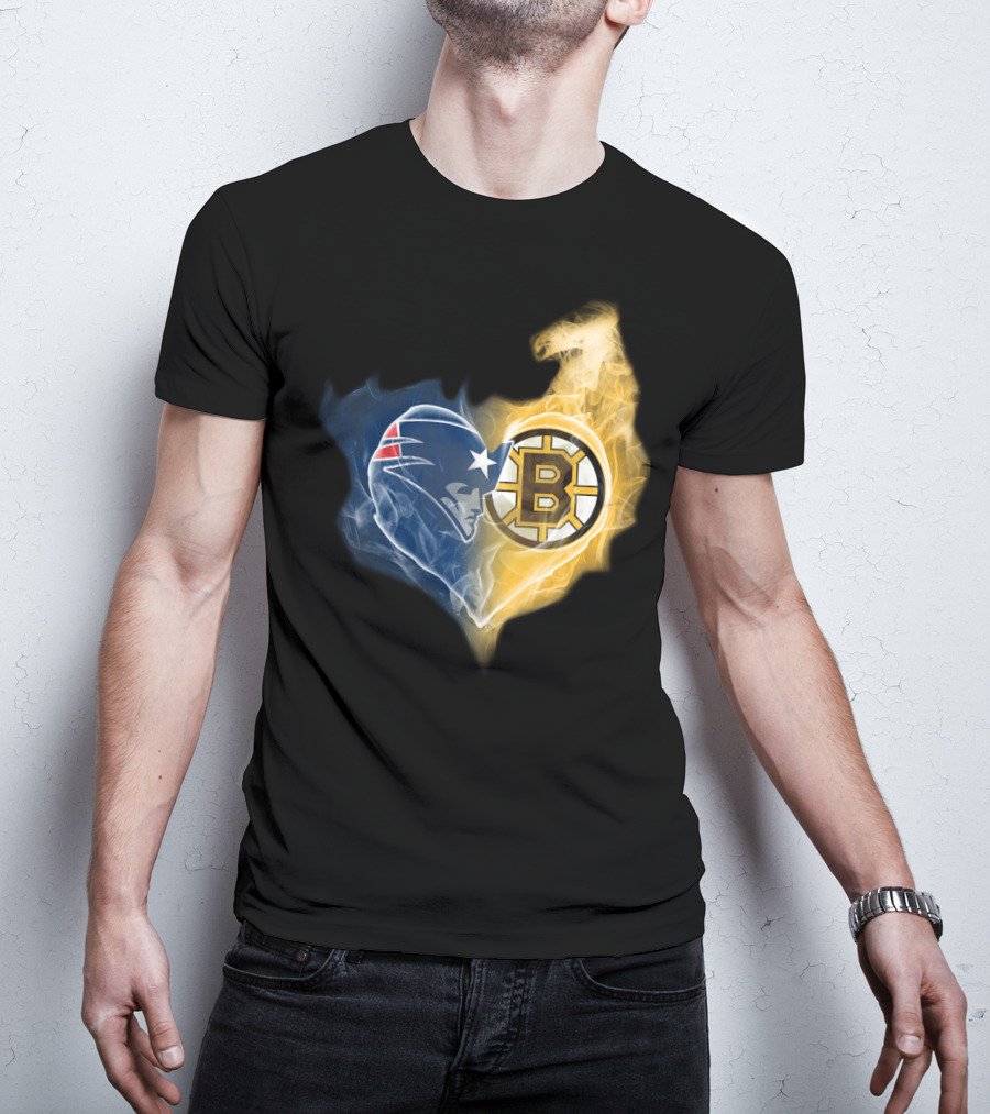 Patriots Boston Bruins Heart Logo Fusion T-Shirt