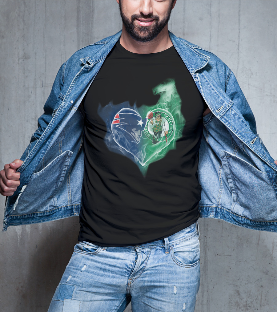 Patriots Boston Celtics Heart Smoke T-Shirt
