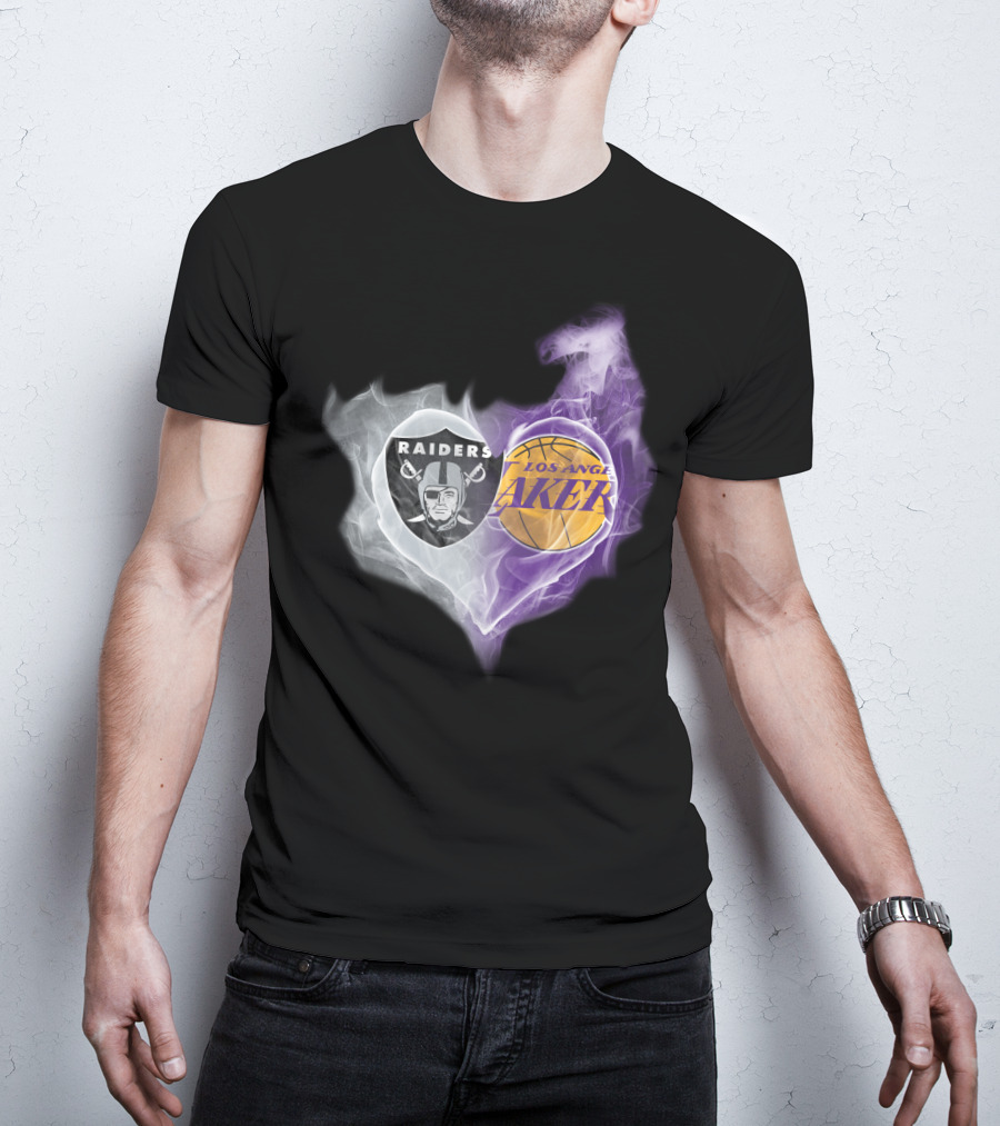 Raiders Los Angeles Lakers Heart Smoky Fusion T-Shirt