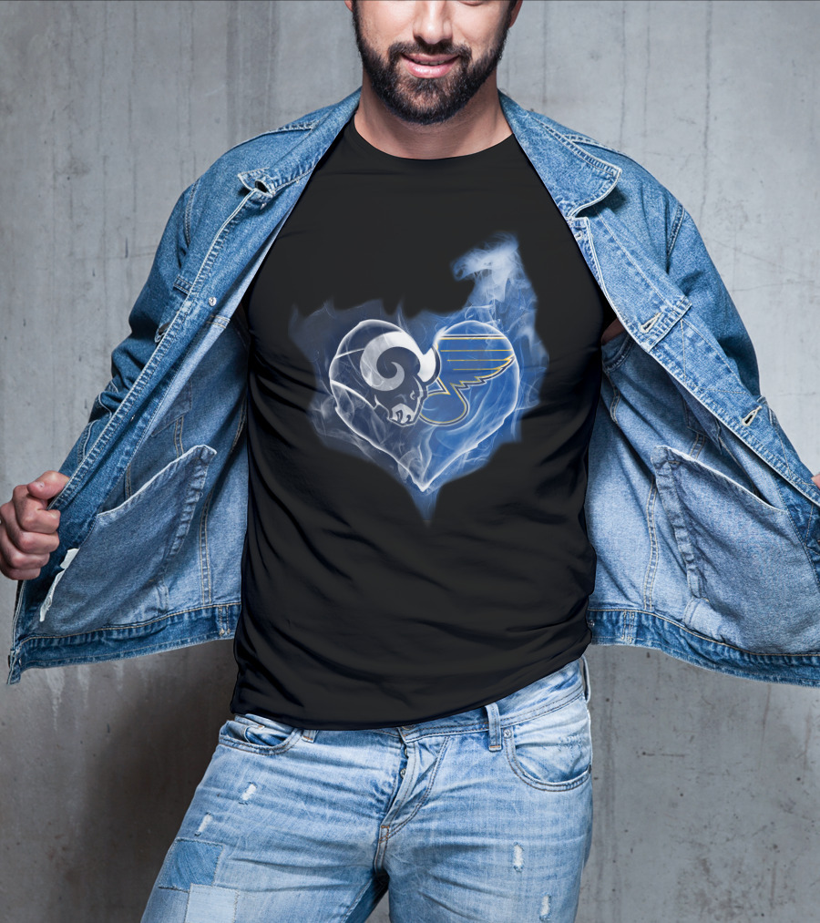 Rams St Louis Blues Heart Smoke Fusion T-Shirt