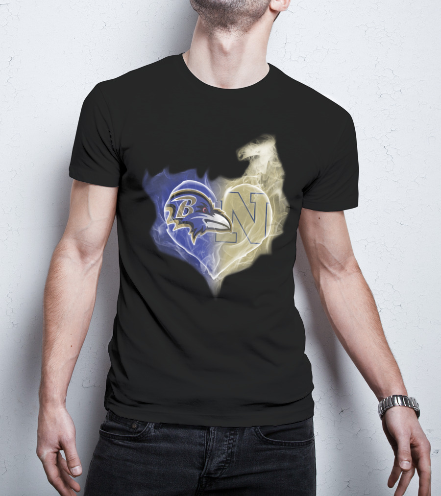 Ravens Navy Midshipmen Heart Smoke T-Shirt