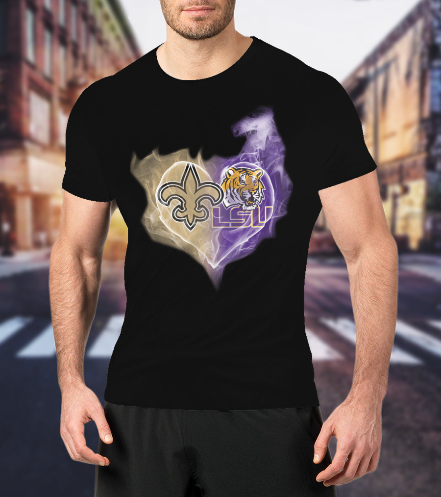 Saints Fleur-de-Lis LSU Tigers Heart T-Shirt