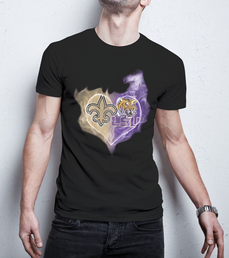 Saints Fleur-de-Lis LSU Tigers Heart T-Shirt