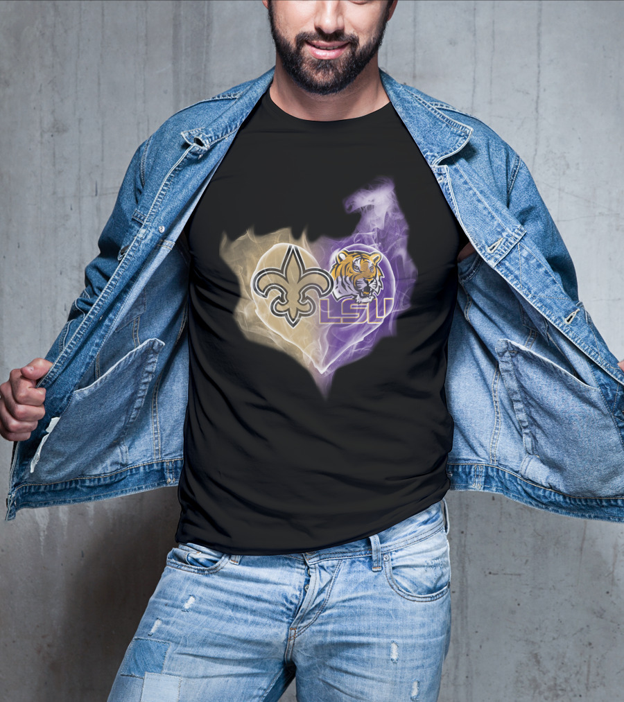 Saints Fleur-de-Lis LSU Tigers Heart T-Shirt