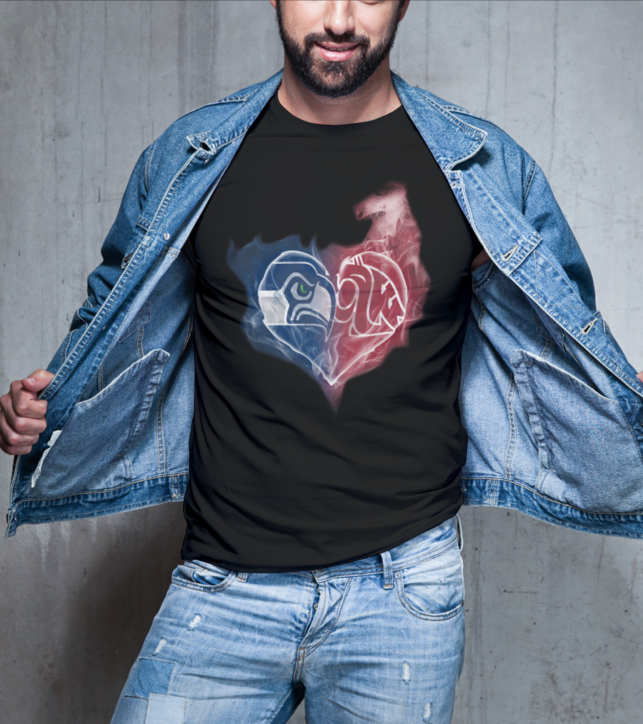 Seahawks Washington State Cougars Heart Logo Fusion T-Shirt