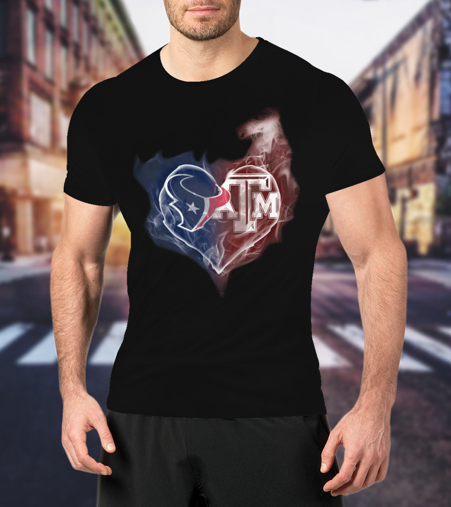 Texans Heart Texas A&M Aggies Logo Fusion T-Shirt