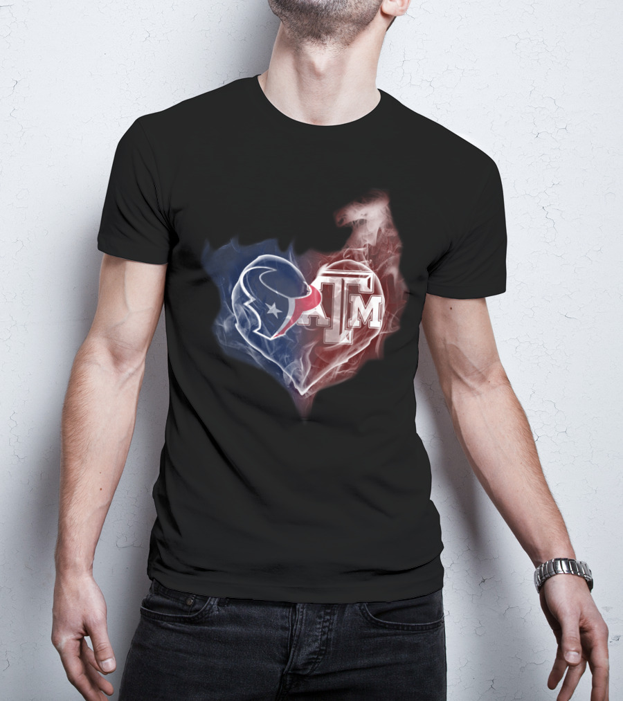 Texans Heart Texas A&M Aggies Logo Fusion T-Shirt