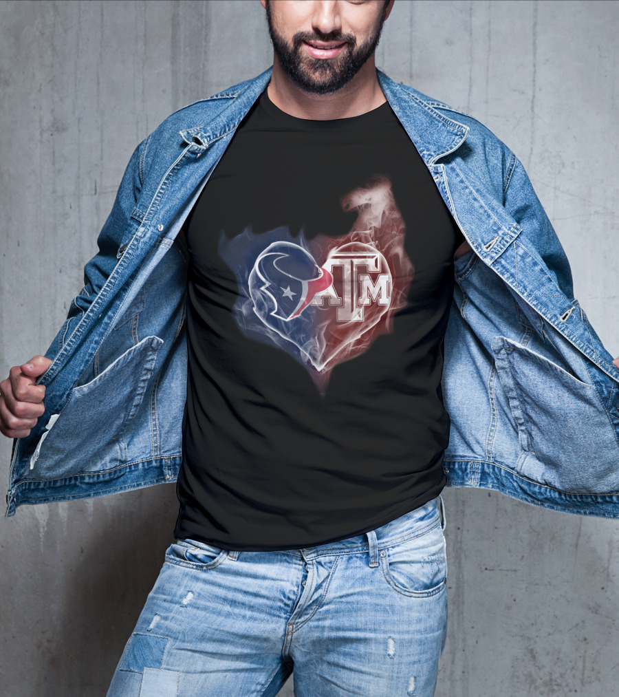 Texans Heart Texas A&M Aggies Logo Fusion T-Shirt