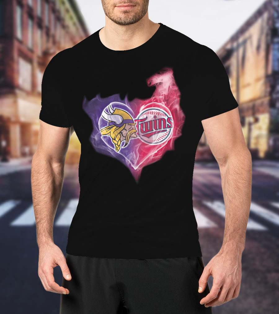 Vikings Minnesota Twins Heart Logo Smoke T-Shirt
