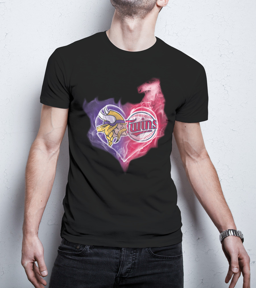 Vikings Minnesota Twins Heart Logo Smoke T-Shirt