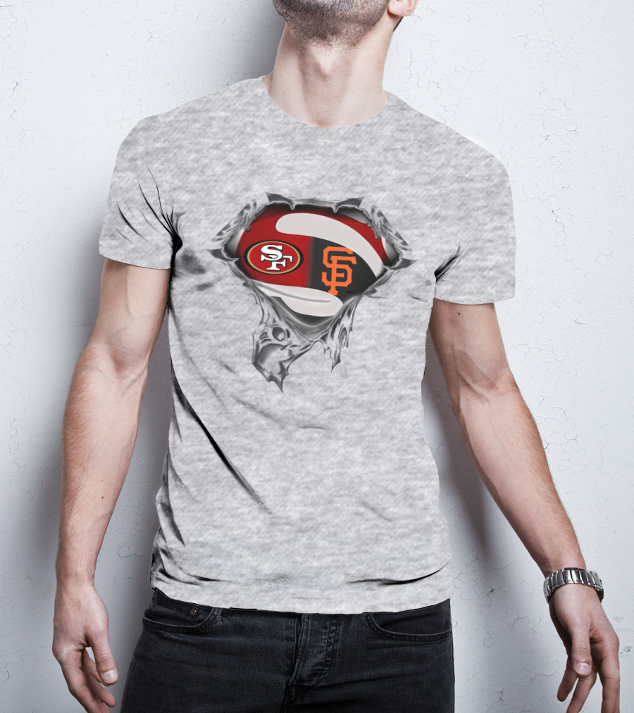 Sf 49ers And Giants Logos Inside Superhero Style T-Shirt