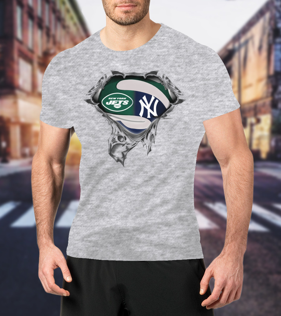New York Jets New York Yankees Logo Fusion T-Shirt