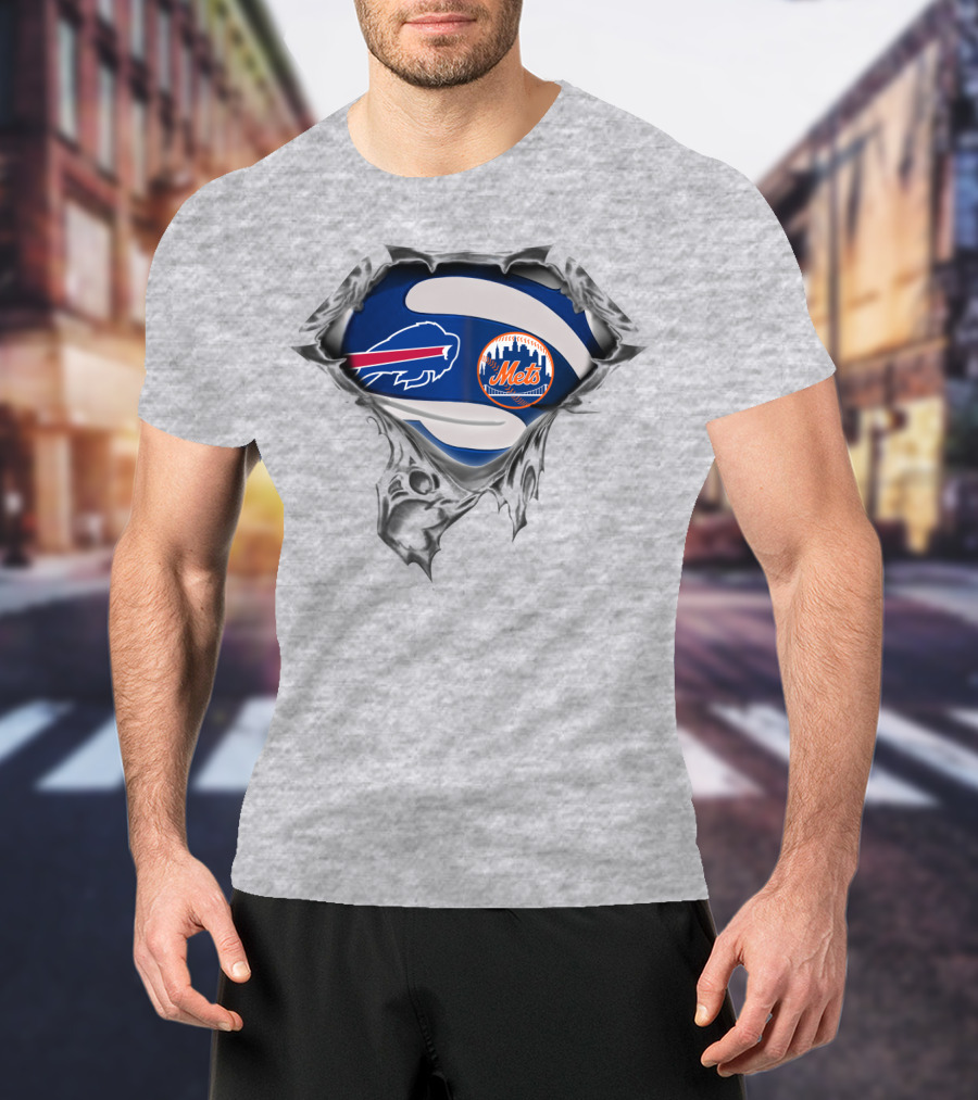 Buffalo Bills New York Mets Football Baseball Logo Fusion T-Shirt