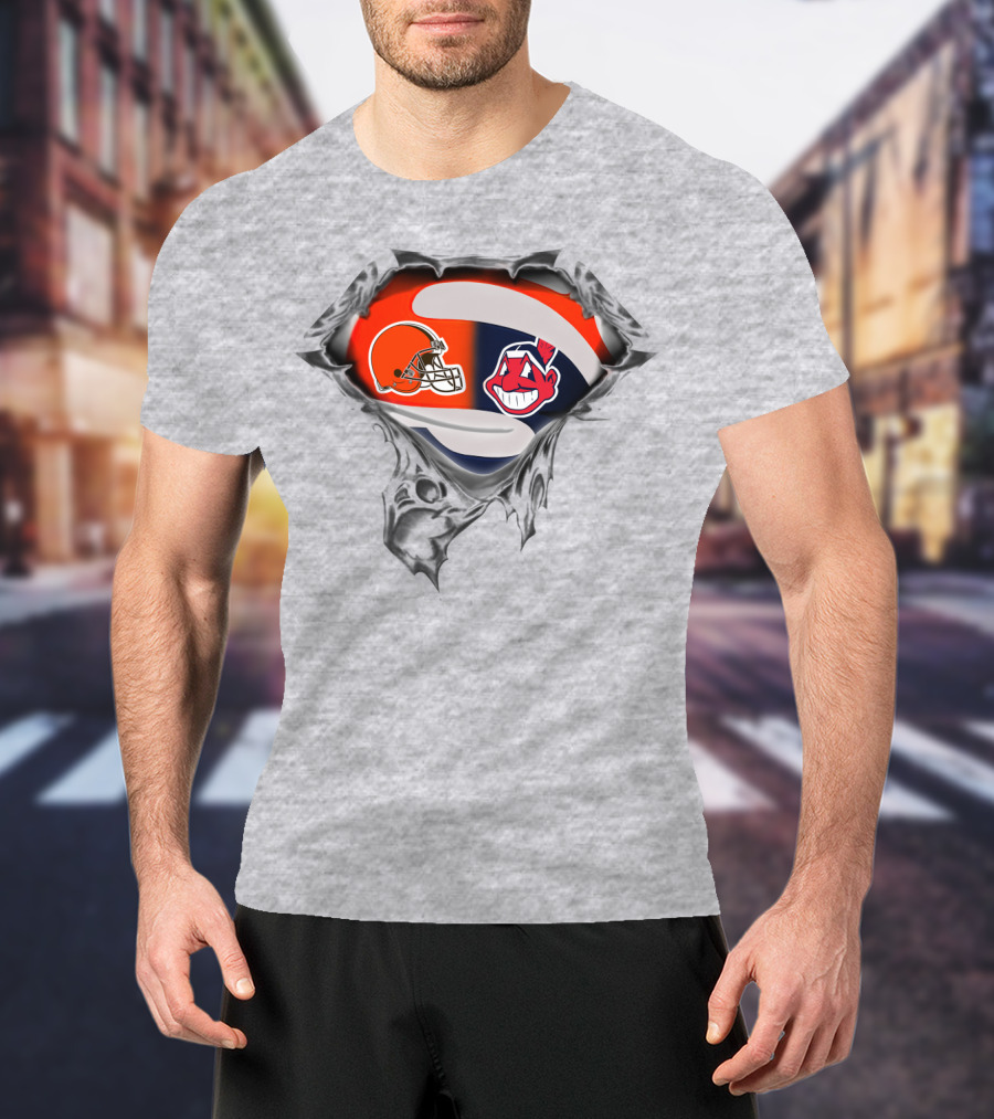 Cleveland Browns Helmet And Cleveland Indians Chief Wahoo T-Shirt