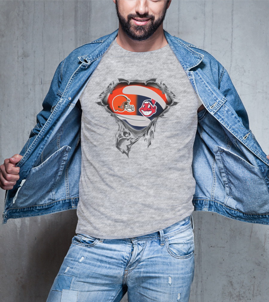Cleveland Browns Helmet And Cleveland Indians Chief Wahoo T-Shirt