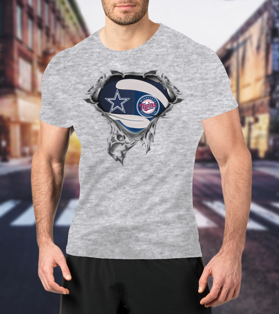 Dallas Cowboys Minnesota Twins Fan Crossover Football Baseball Logos T-Shirt