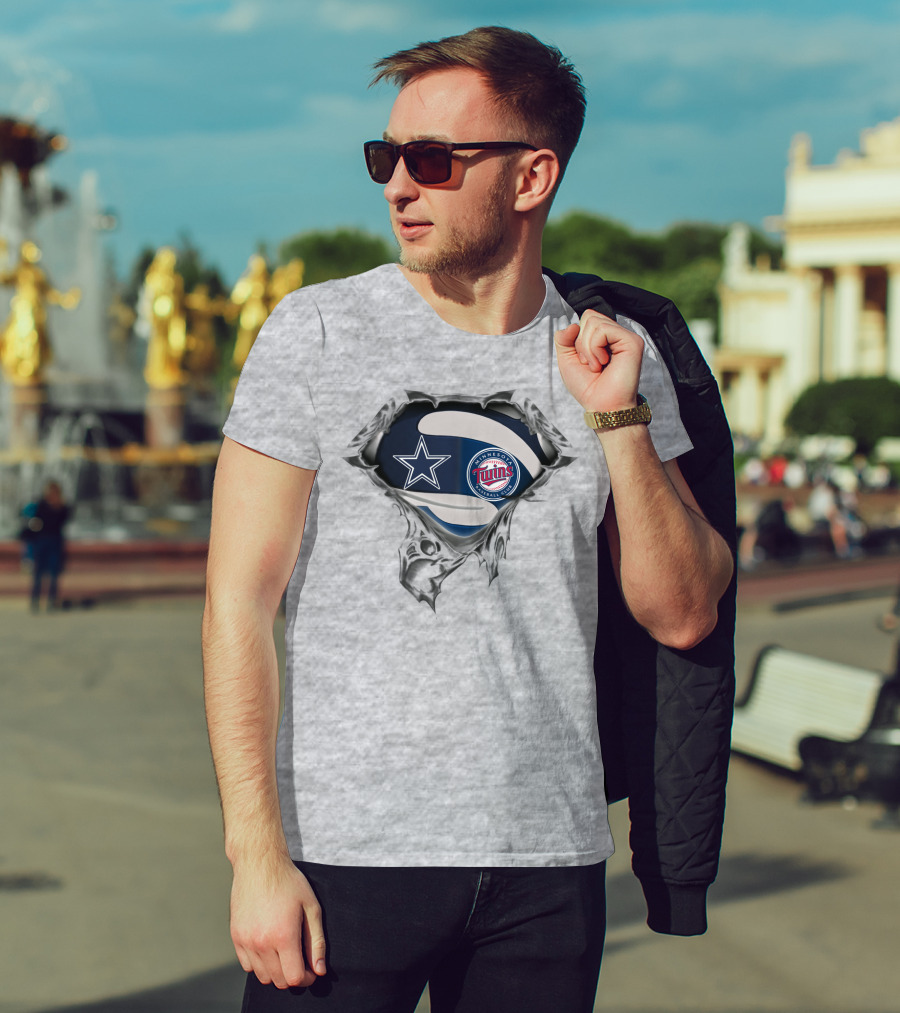 Dallas Cowboys Minnesota Twins Fan Crossover Football Baseball Logos T-Shirt