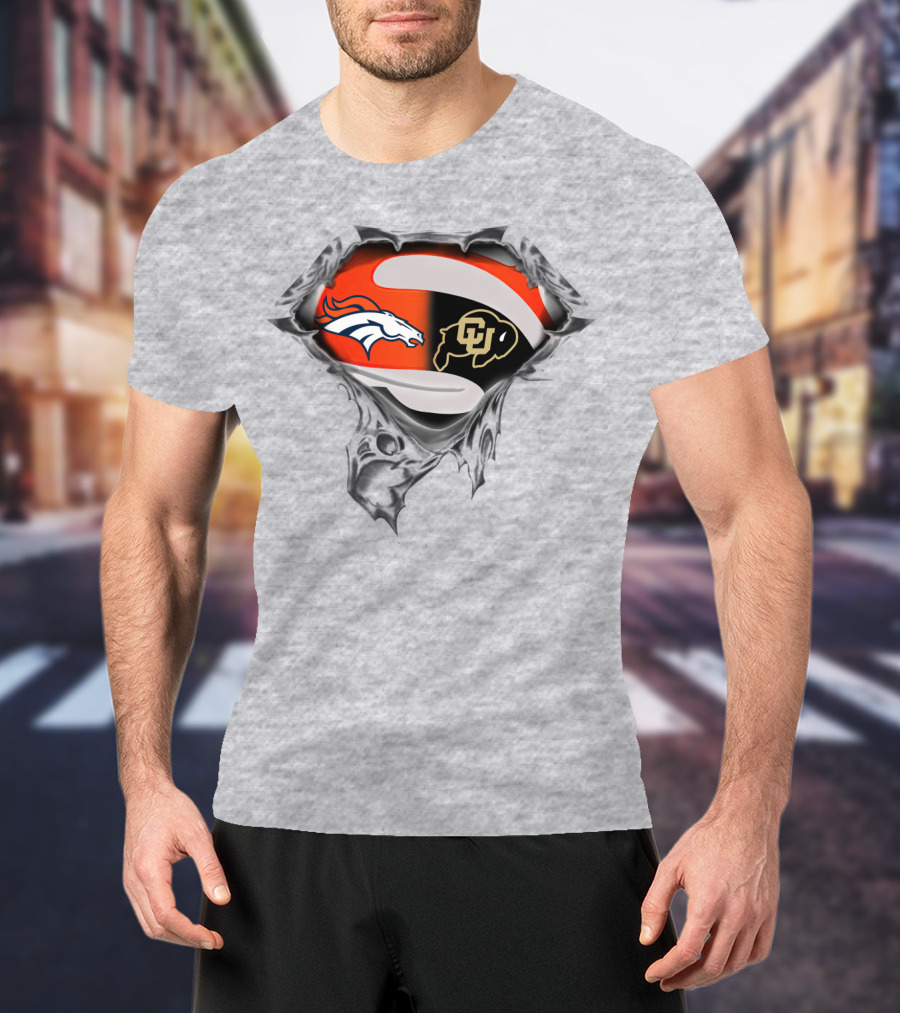 Denver Broncos Colorado Buffaloes Logo Superman Rip T-Shirt