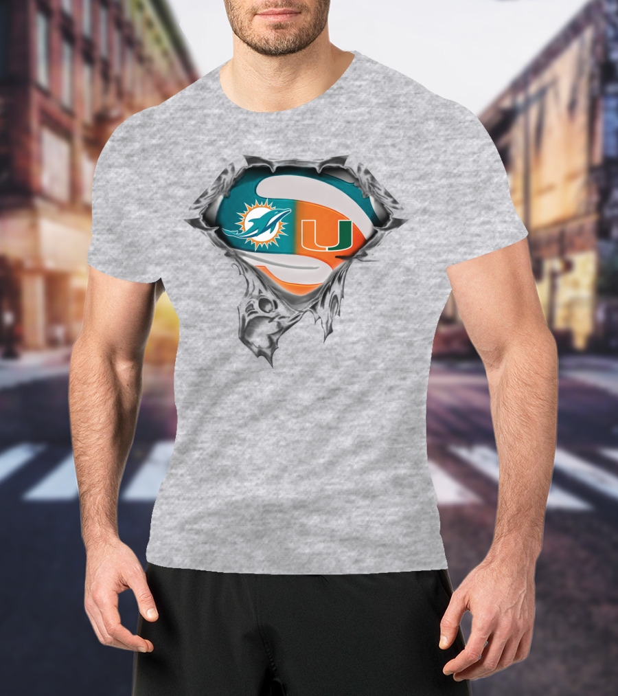Miami Dolphins Miami Hurricanes Super Fan Crest T-Shirt