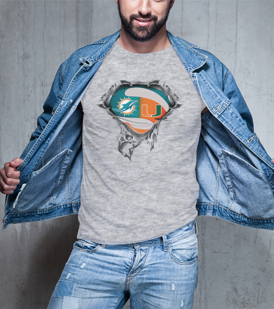 Miami Dolphins Miami Hurricanes Super Fan Crest T-Shirt