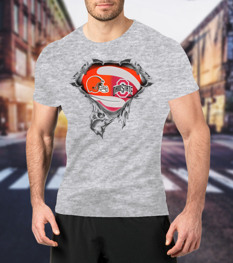 Browns Ohio State Logo Fusion With Football Helmet And Buckeye Symbol T-Shirt