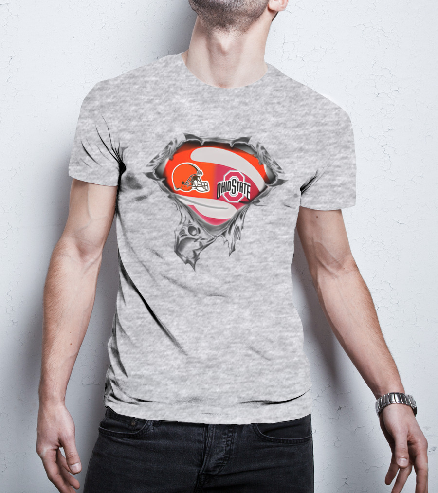 Browns Ohio State Logo Fusion With Football Helmet And Buckeye Symbol T-Shirt