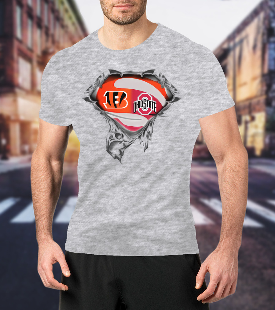 Bengals Ohio State Football Fusion Under Superhero T-Shirt