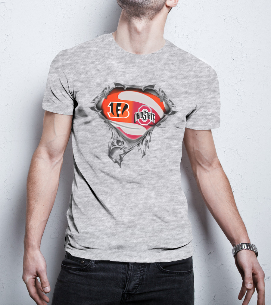 Bengals Ohio State Football Fusion Under Superhero T-Shirt