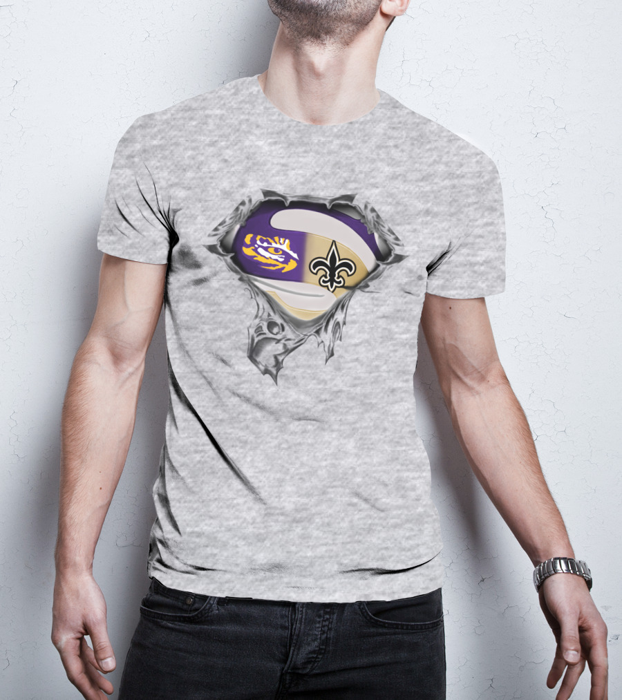 Lsu Tigers And New Orleans Saints Fleur-De-Lis Rip Effect T-Shirt