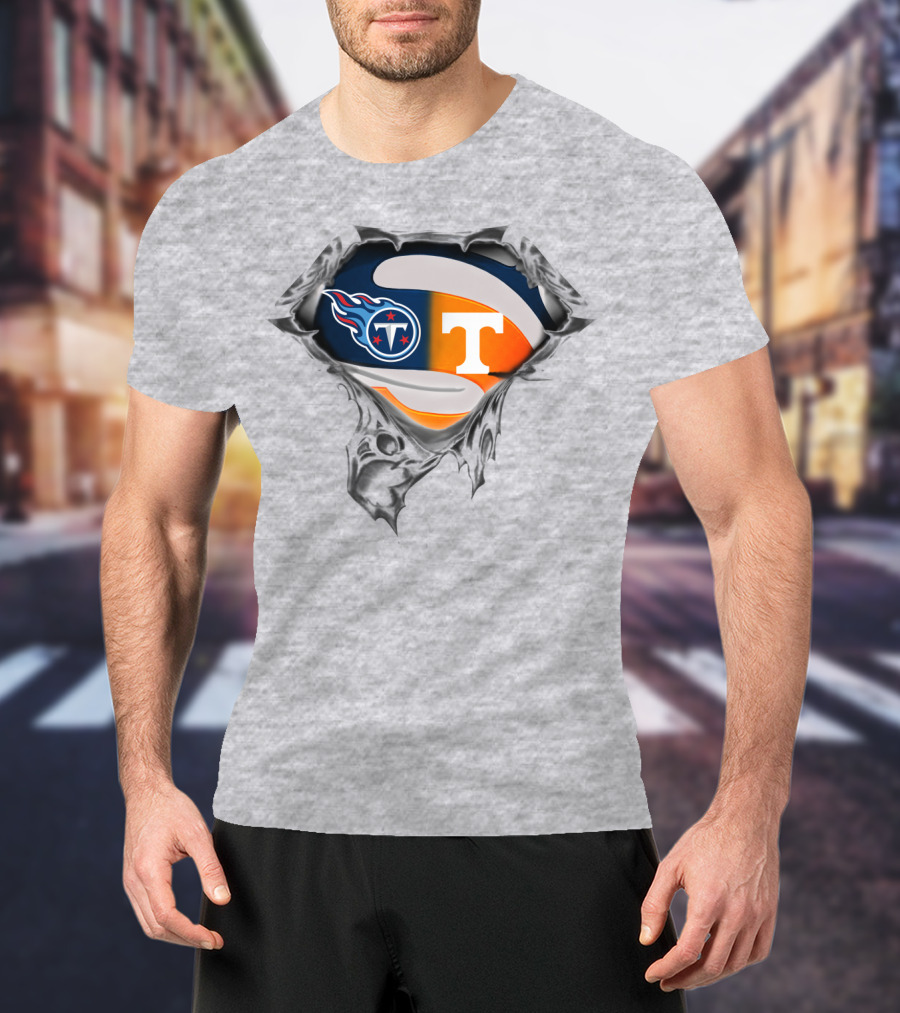 Tennessee Titans Volunteers Crossover Logo Superhero Theme T-Shirt