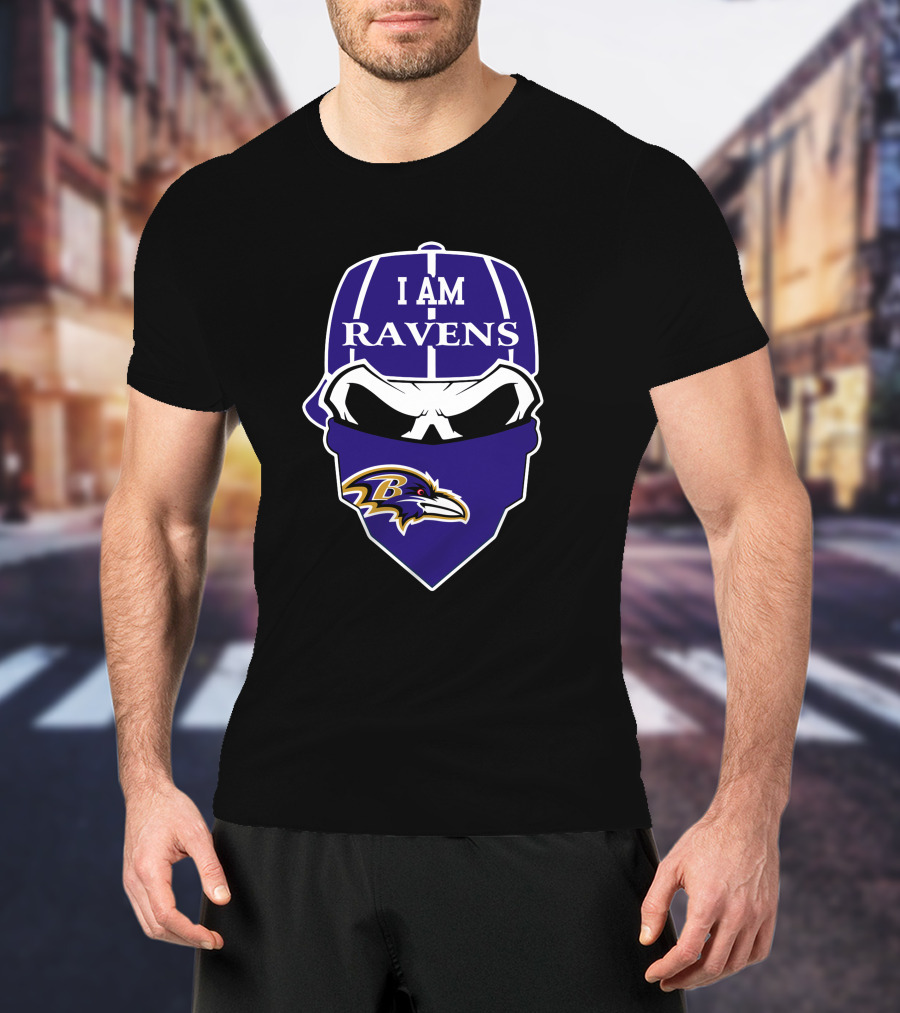 I Am Ravens Baltimore Ravens Skull Bandana T-Shirt
