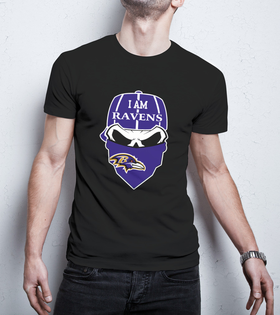 I Am Ravens Baltimore Ravens Skull Bandana T-Shirt