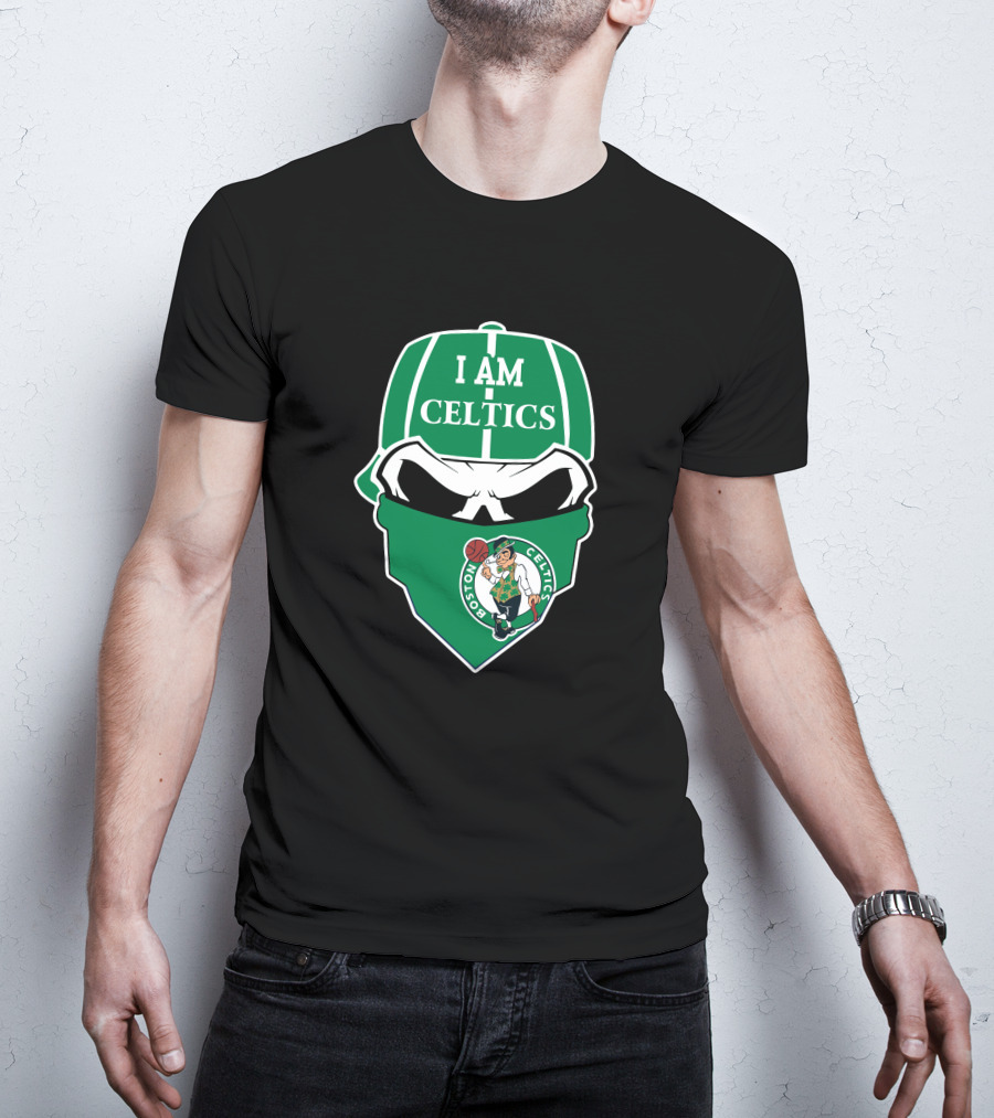 I Am Celtics Boston Celtics Skull Logo Green Cap Bandana T-Shirt