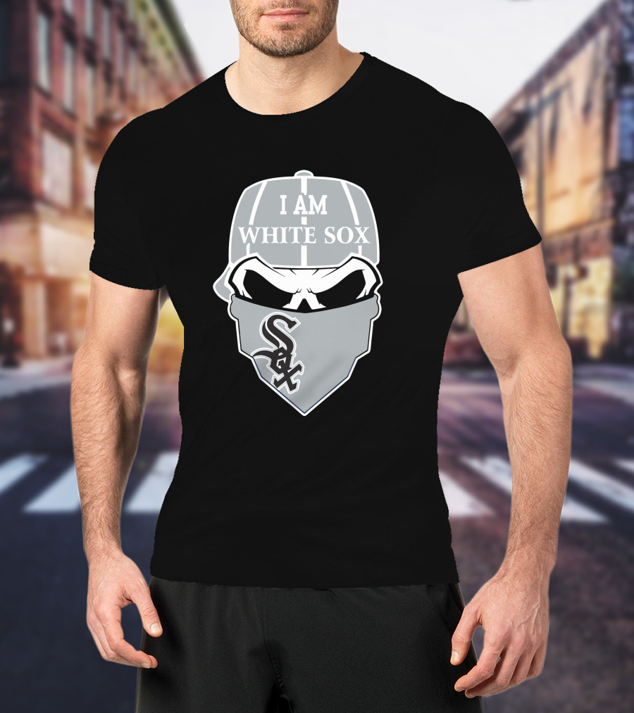 I Am White Sox Skull Sox Logo Cap Bandana T-Shirt
