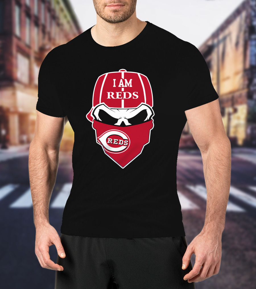 I Am Reds Cincinnati Reds Skull Logo Bandana T-Shirt