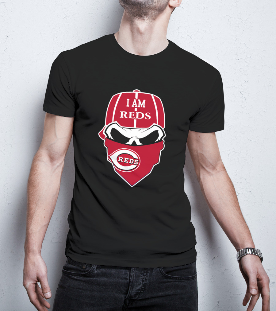 I Am Reds Cincinnati Reds Skull Logo Bandana T-Shirt