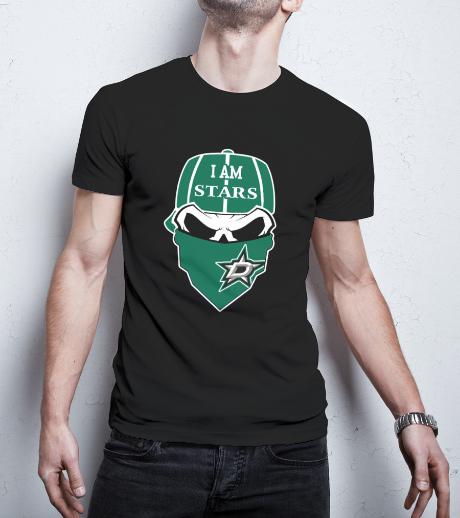 I Am Stars Dallas Stars Skull Logo Bandana T-Shirt