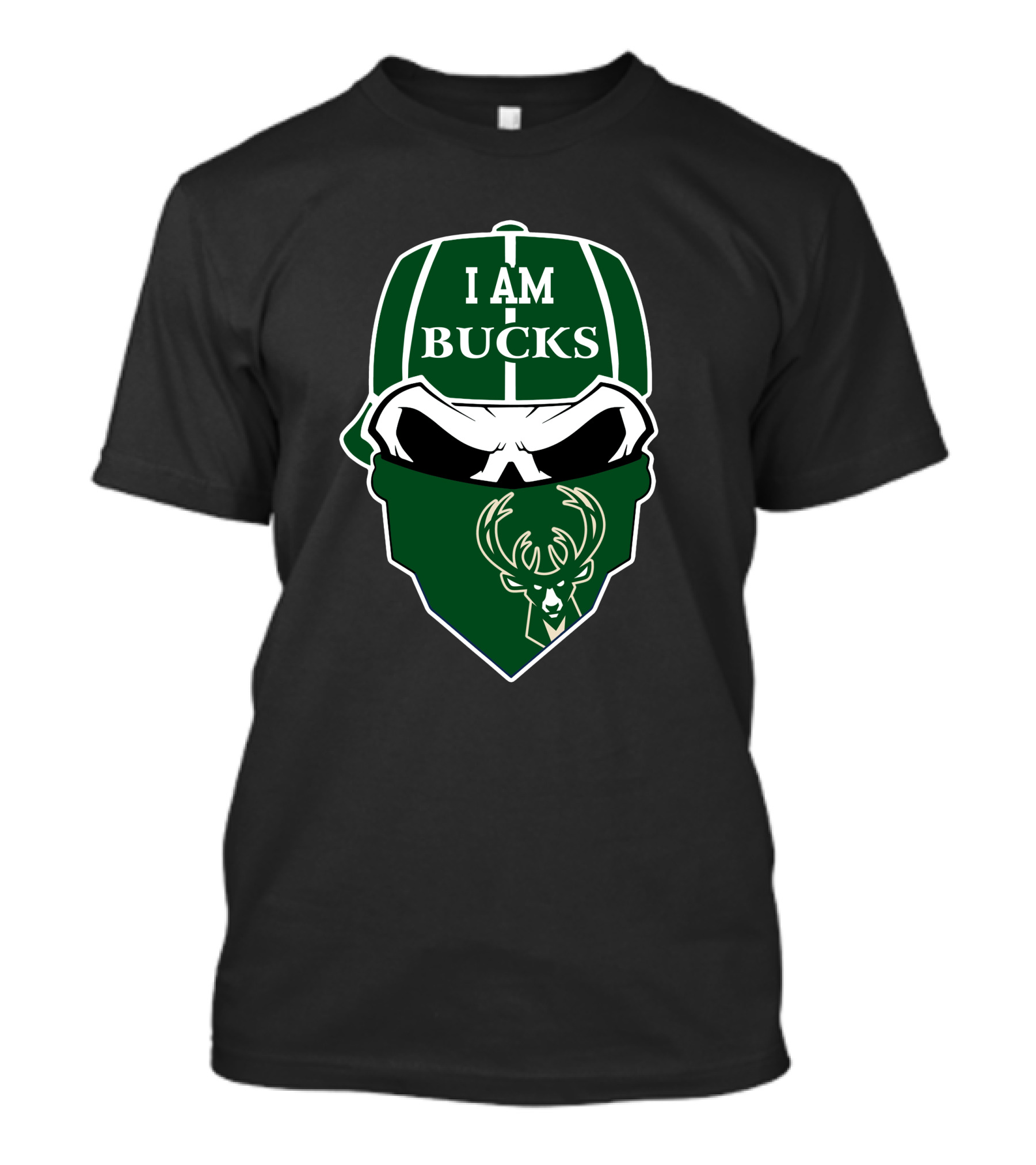 I Am Bucks Milwaukee Bucks Skull With Logo Bandana T-Shirt