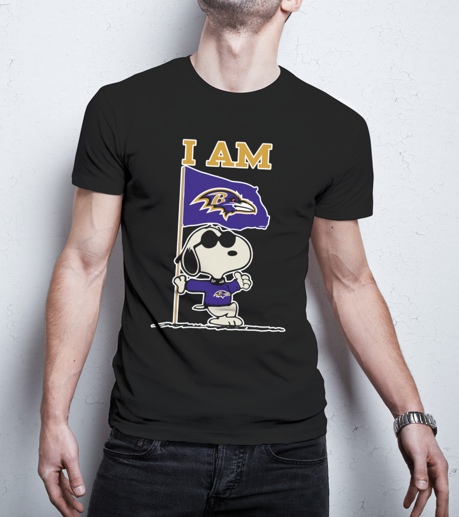 I Am Baltimore Ravens Snoopy Flag Ravens T-Shirt