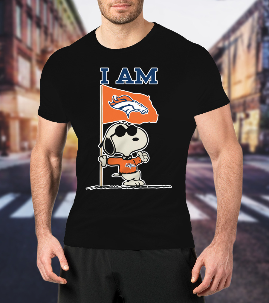 I Am Denver Broncos Snoopy Fan With Flag T-Shirt