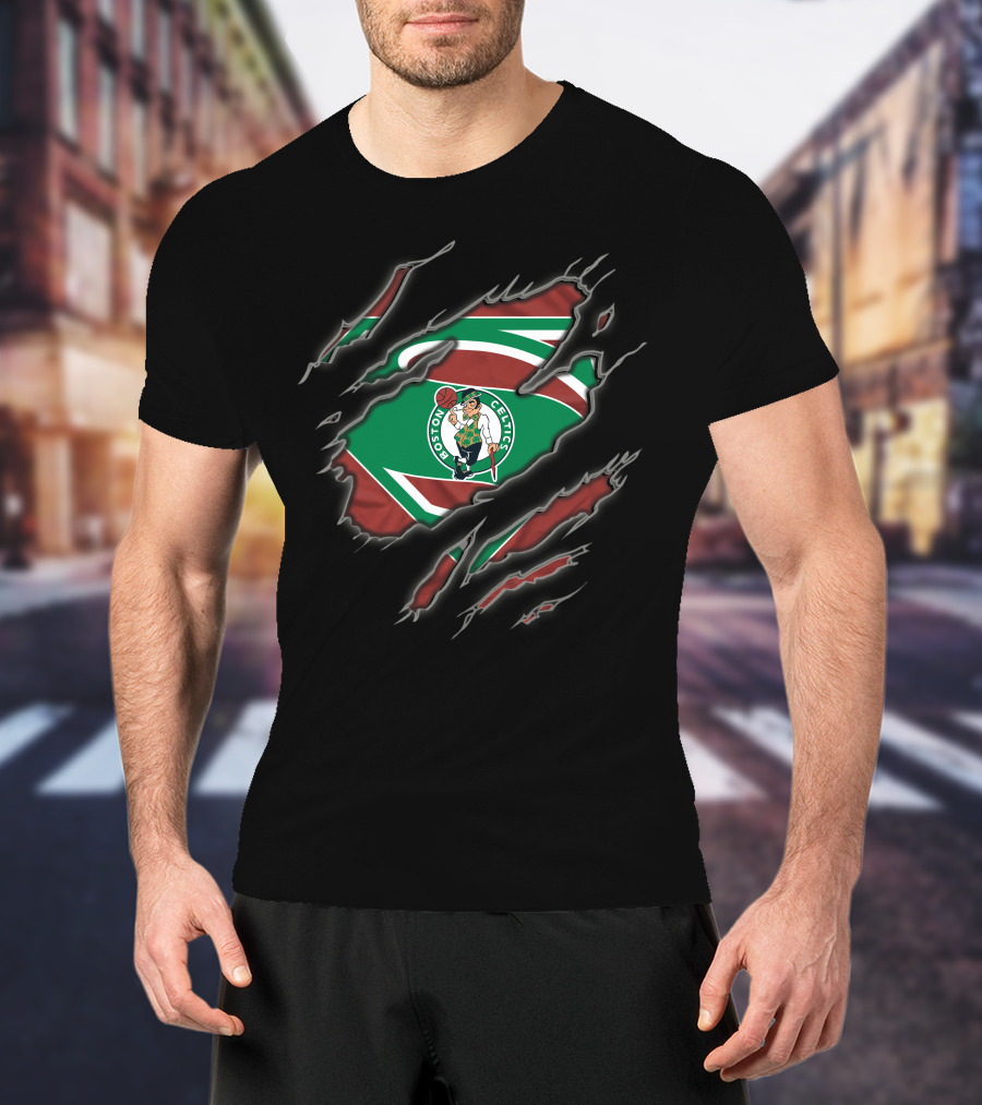 Boston Celtics Superman Logo Green And Red Rip T-Shirt
